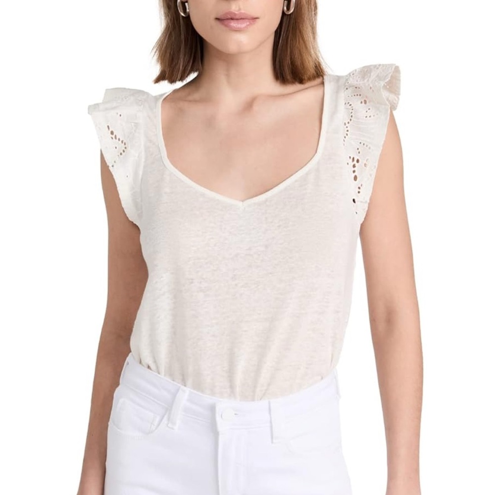 PAIGE Cream Ruffled Sleeveless Tank Top